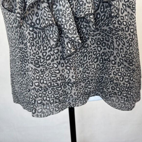 ECI Top Sz 10 Gray Black Halter Ruffle Front Sleeveless Open Back Animal Print - Picture 4 of 9